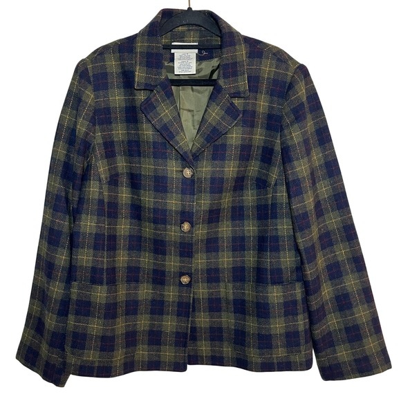 White Stag Jackets & Blazers - Vintage Wool Tartan Plaid Blazer Jacket Olive Green Blue Size 12 Academia Preppy